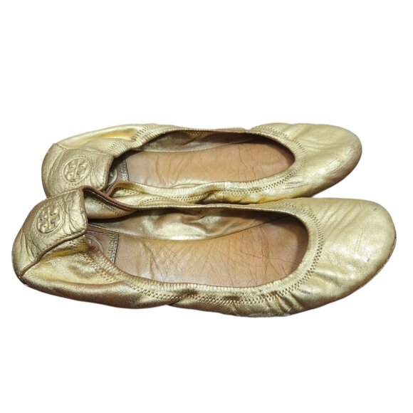Tory Burch Gold Leather Ballet Flats Medallion Women’s Size 9 - Picture 2 of 12